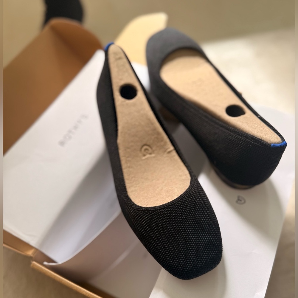 Rothy's Black Knit Ballet Flats with Blue Trim